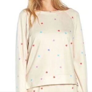 WILDFOX- Womens Cream Pastel Heart Print Pullover Cozy Sweatshirt, Plus Size XXL